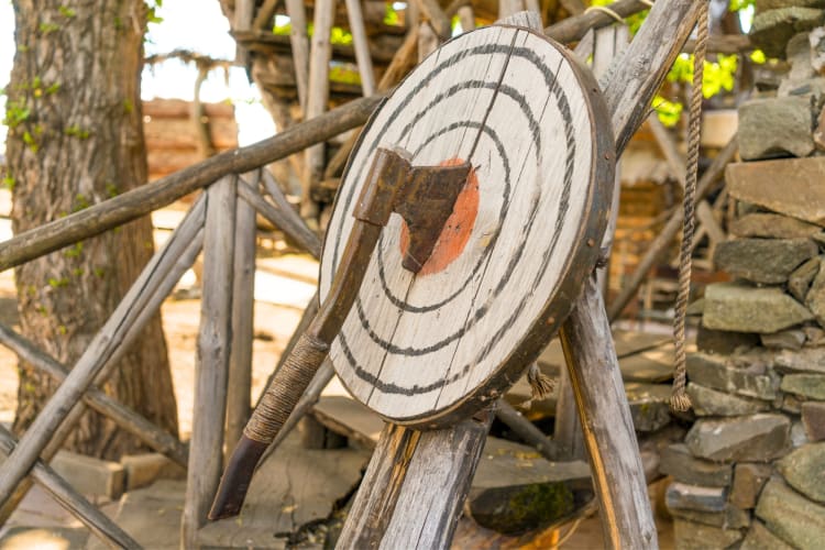 An axe on a bullseye target