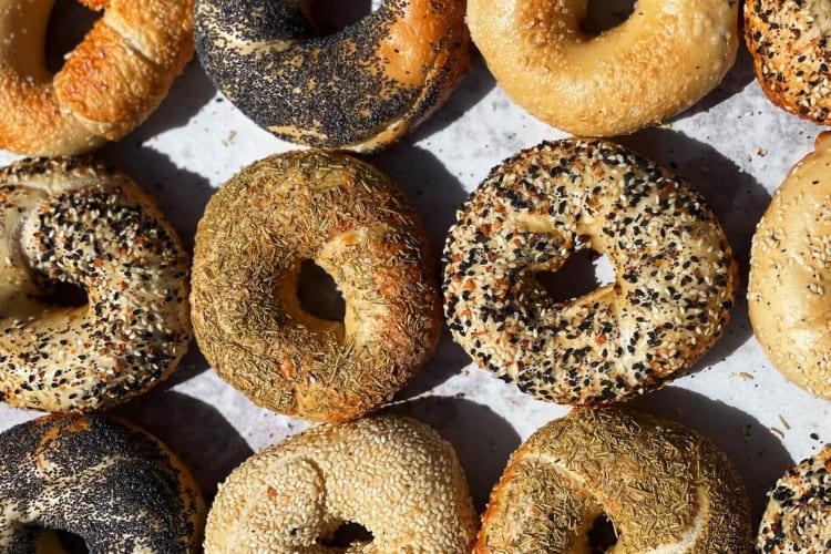 Bagels with various toppings