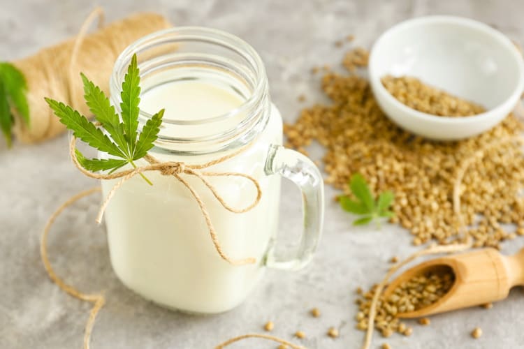 A glass with hemp milk