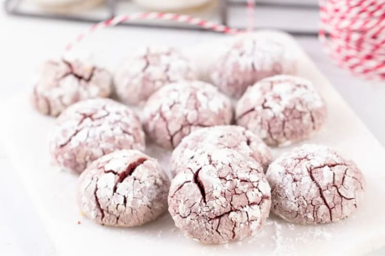 Red velvet cookies with powdered sugar