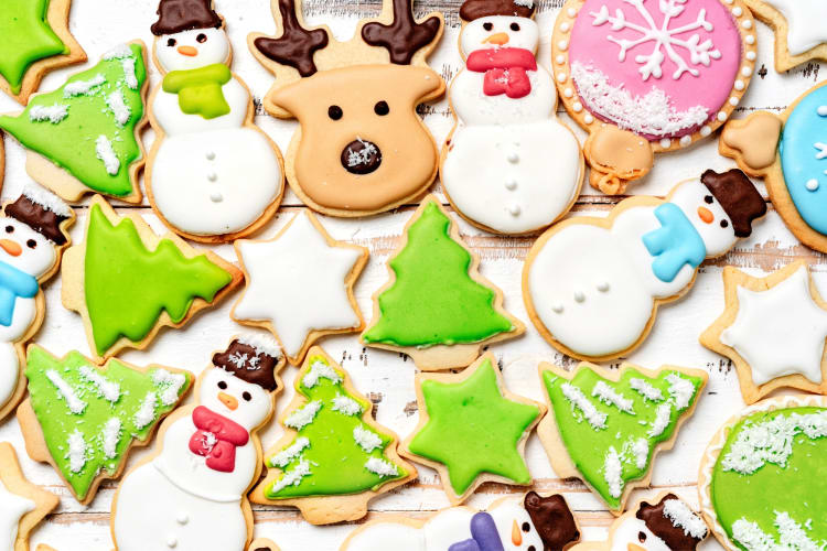 Colorful holiday decorated sugar cookies