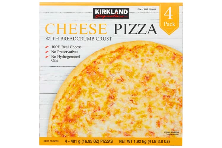 A box for Kirkland cheese pizza