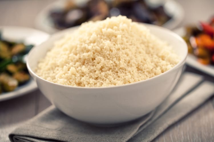 A white bowl with couscous