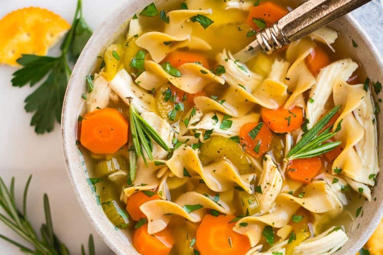 crockpot chicken noodle soup is an easy, comforting chicken breast meal