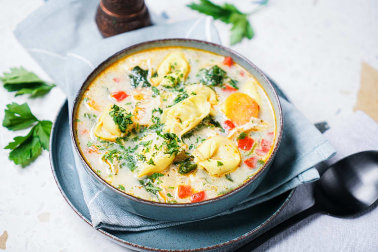 chicken tortellini soup is comforting and packed with lean protein