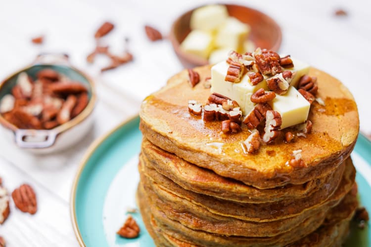 sweet potato pancakes are brimming with protein and fiber