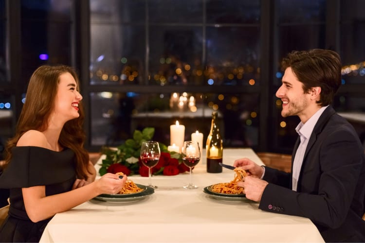 A couple having a romantic dinner