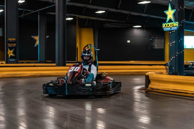 A racecar on an indoor track