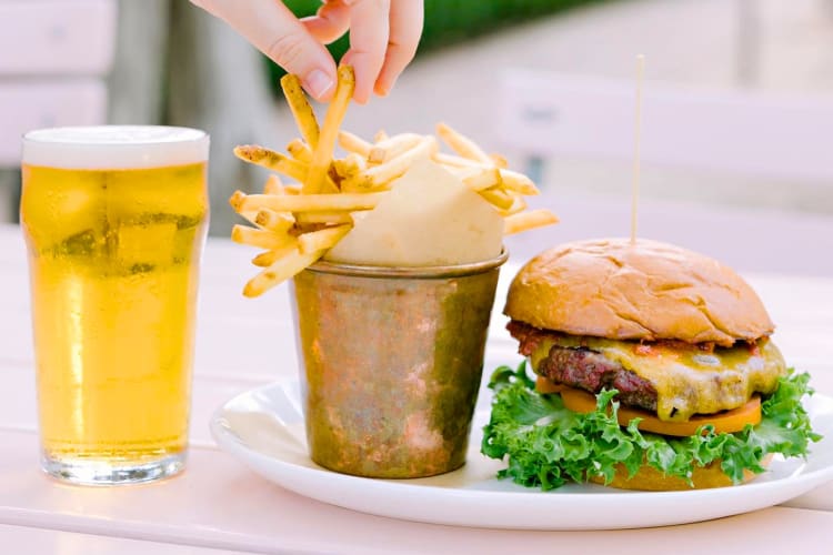 A burger, fries and a beer