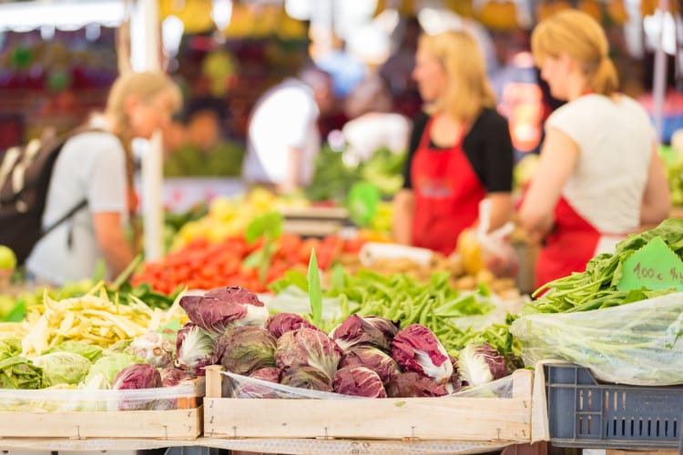 A display of vegetables at a farmers market