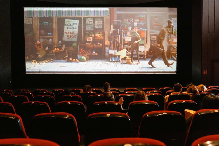 a cinema playing an animated movie