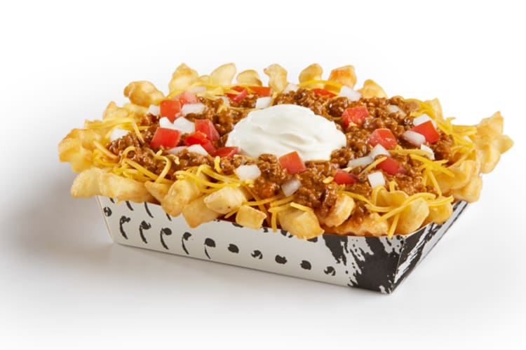 Deluxe chili cheddar fries from Del Taco