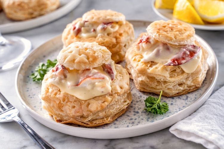 Three portions of a lobster Newburg meal