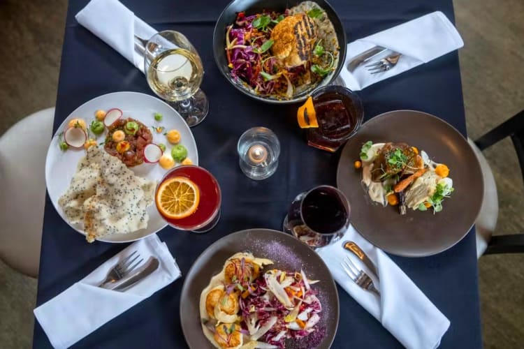 Various dishes and drinks on a table