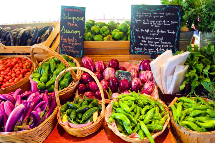 A selection of vegetables at a farmers market