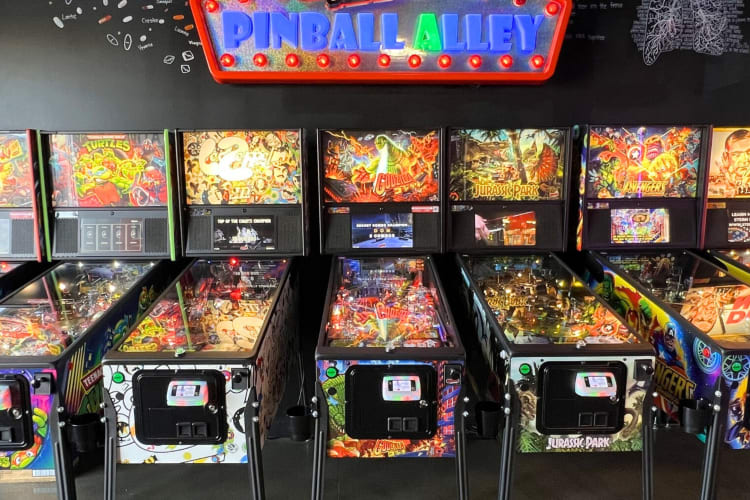 Pinball machines in an arcade