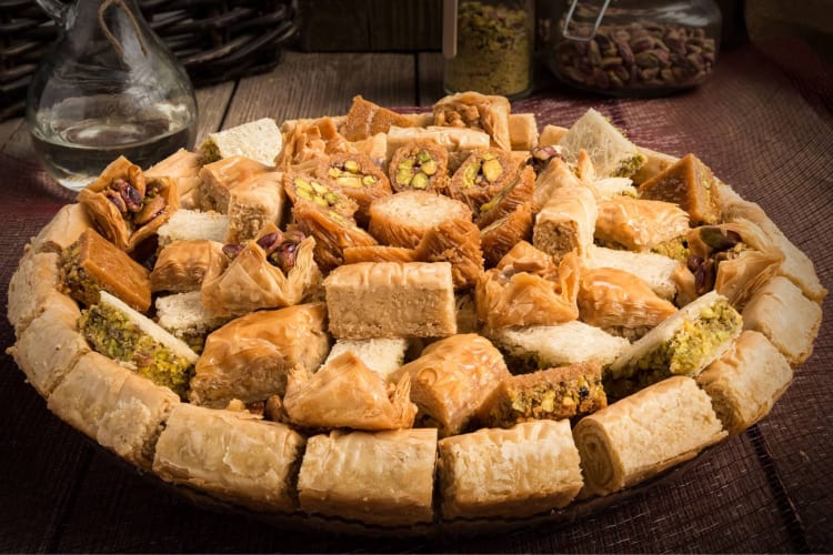 Baklava bites served on a plate