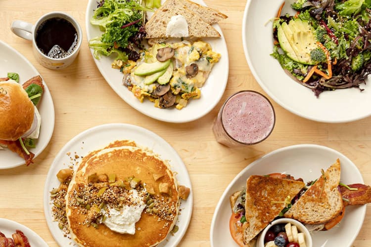A spread of breakfast dishes at Sleepy Bee Cafe.