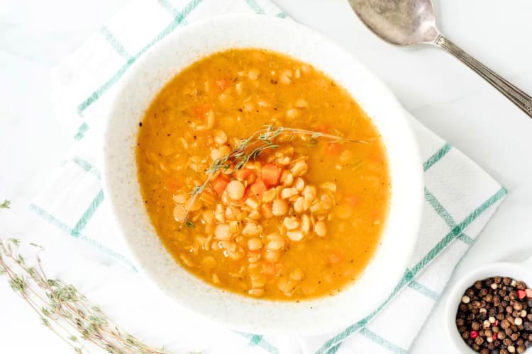 A bowl of split pea soup