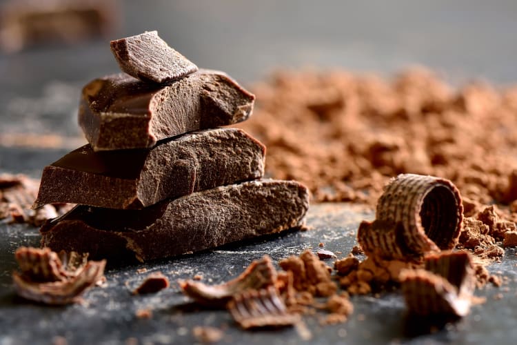 Pieces and shavings of dark chocolate