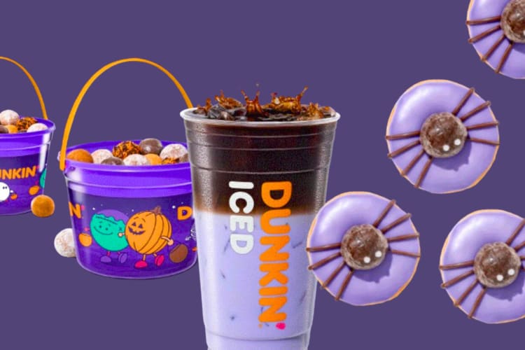 Spider donuts, purple coffee drinks and Halloween buckets