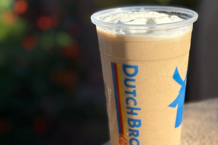 An iced coffee from Dutch Bros with whipped cream