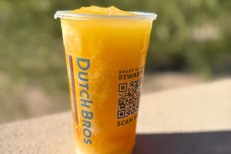 Blended Peach Ring Rebel is a refreshing Dutch Bros secret menu item