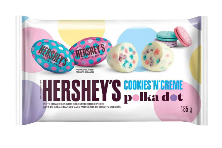 A bag of Hershey's colorful white chocolate mini Easter eggs