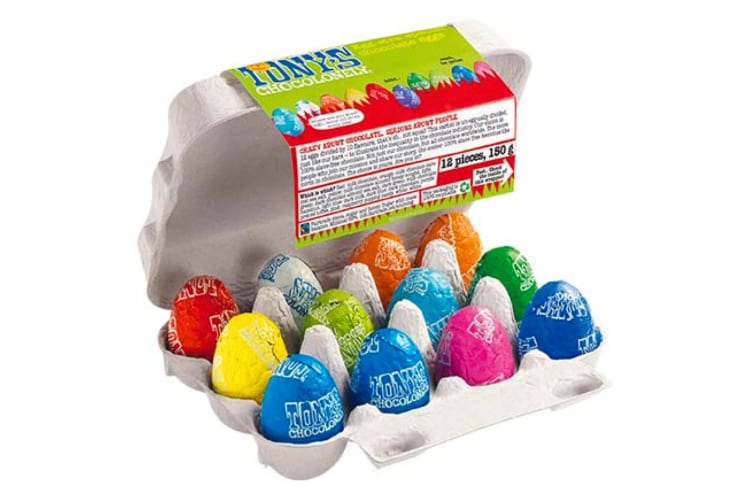 A box of colorfully wrapped mini Easter eggs