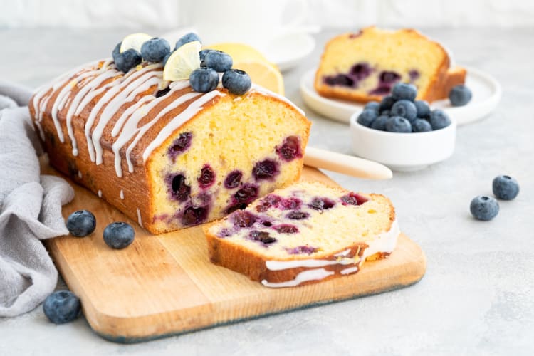 A lemon and blueberry pound cake