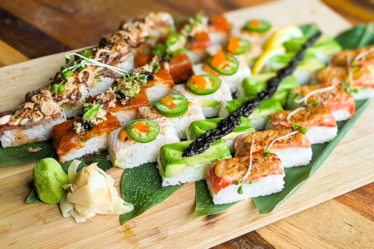 Pressed sushi on a table