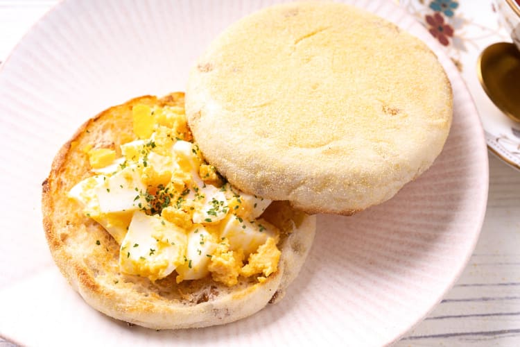 Close-up view of an egg sandwich