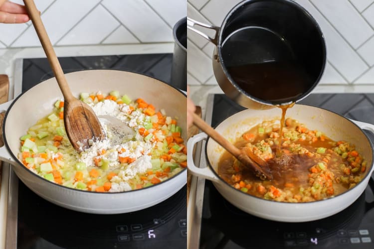 espagnole French sauce being made on stove