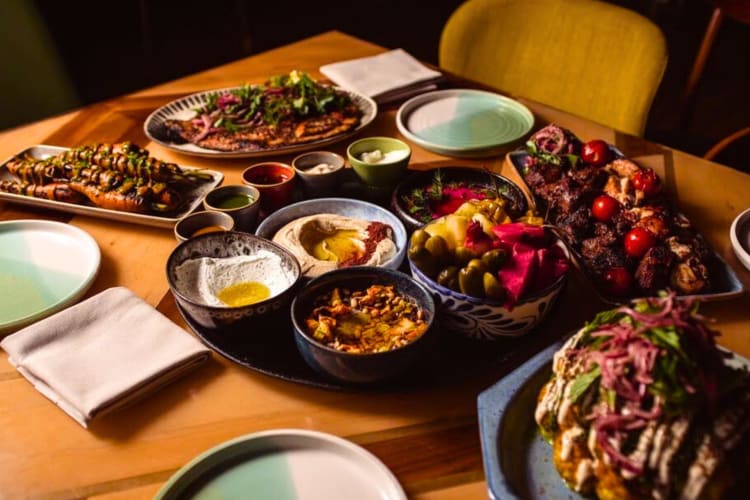 Various dishes on a wooden table