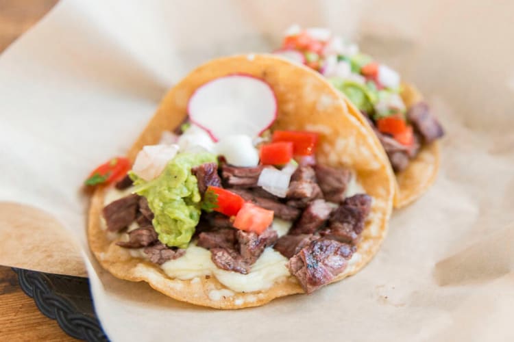 Tacos with steak and guacamole