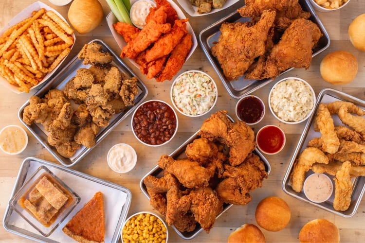 A selection of fried chicken and sides