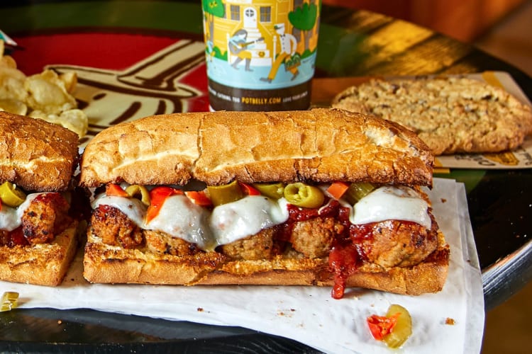 Meatball sandwich with cheese and peppers as part of the concept of the Potbelly secret menu