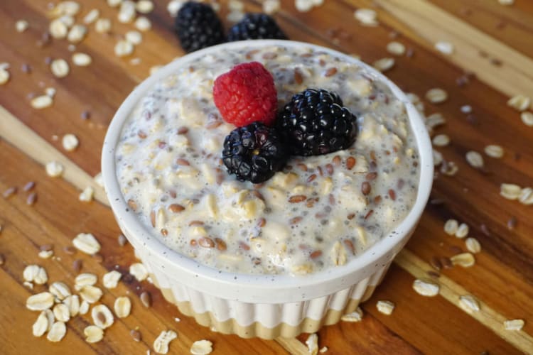 Flaxseeds in a bowl of oatmeal