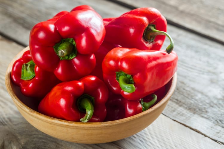Red bell peppers in a bowl