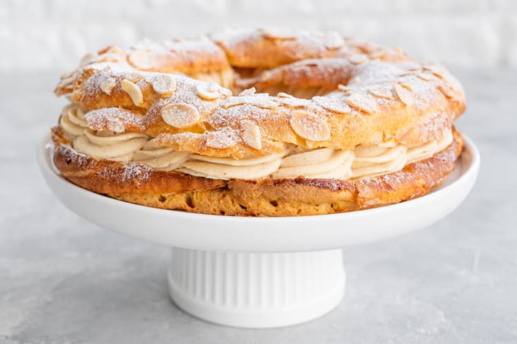 Paris-Brest on a cake stand