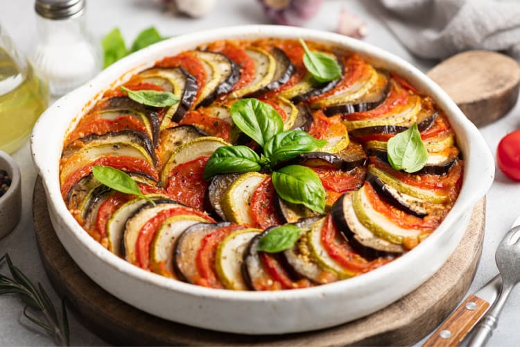 A dish with ratatouille