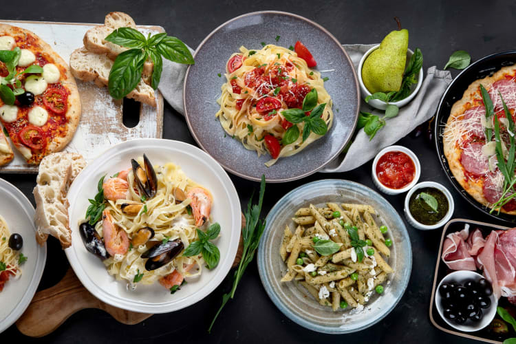 Various Italian dishes on a table