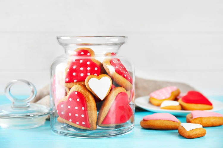 Heart-shaped cookies in a jar