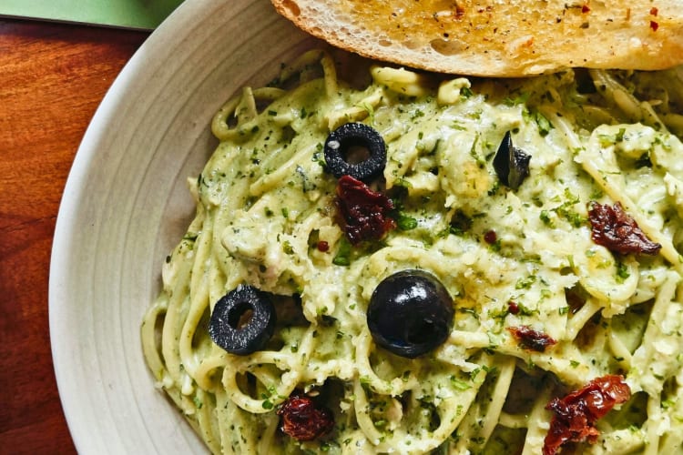 An olive pasta dish.