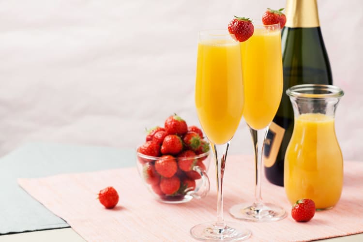 Mimosas and fresh strawberries