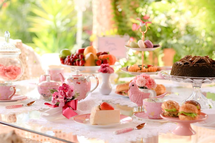 A pink afternoon tea table
