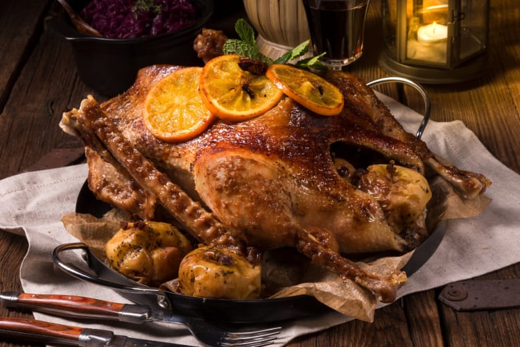 Roast goose is a popular German Christmas food