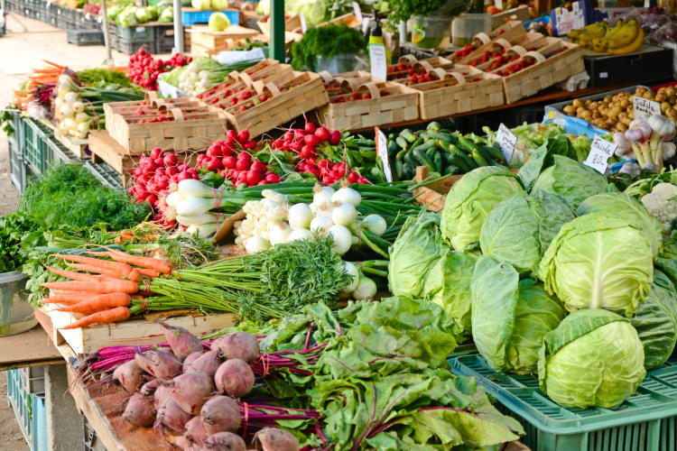 A market stall with vegetables