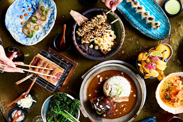 A selection of dishes from a Japanese fusion restaurant