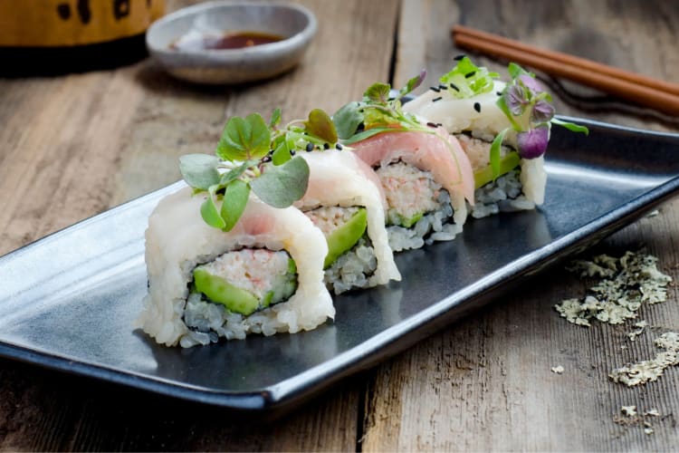 Sushi with avocado and crab from a San Francisco restaurant
